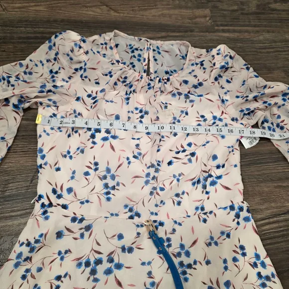 Harper Rose Womens Floral Midi Dress Size 12 Pink Blue Belt Puff Sleeve NWOT - Picture 9 of 12